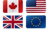 Canada, USA, UK, EU flags for multi-currency processing